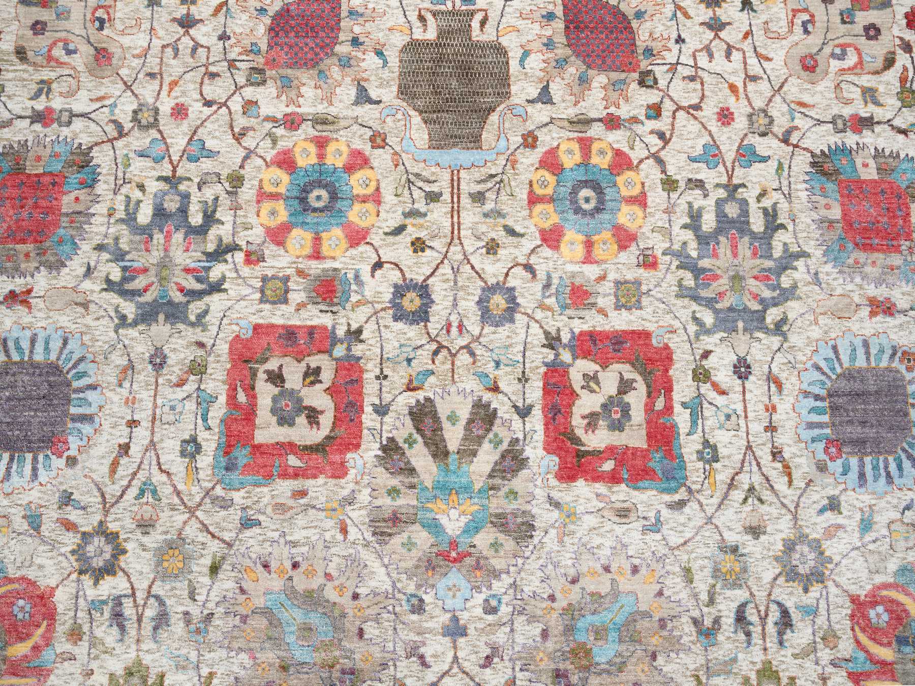 Tabriz Transitional hand-knotted wool/silk rug in Multicolored & Tan, 14' x 14' — SKU O064912 (view 8)