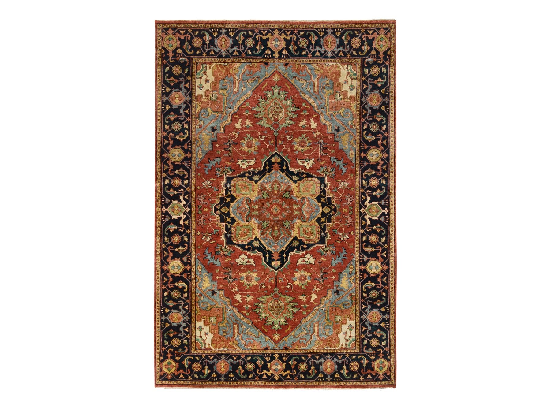 Heriz Heriz hand-knotted wool rug in Red & Navy Blue, 6' x 9'1" — SKU O064954
