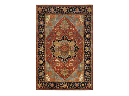 Heriz Heriz hand-knotted wool rug in Red & Navy Blue, 6' x 9'1" — SKU O064954