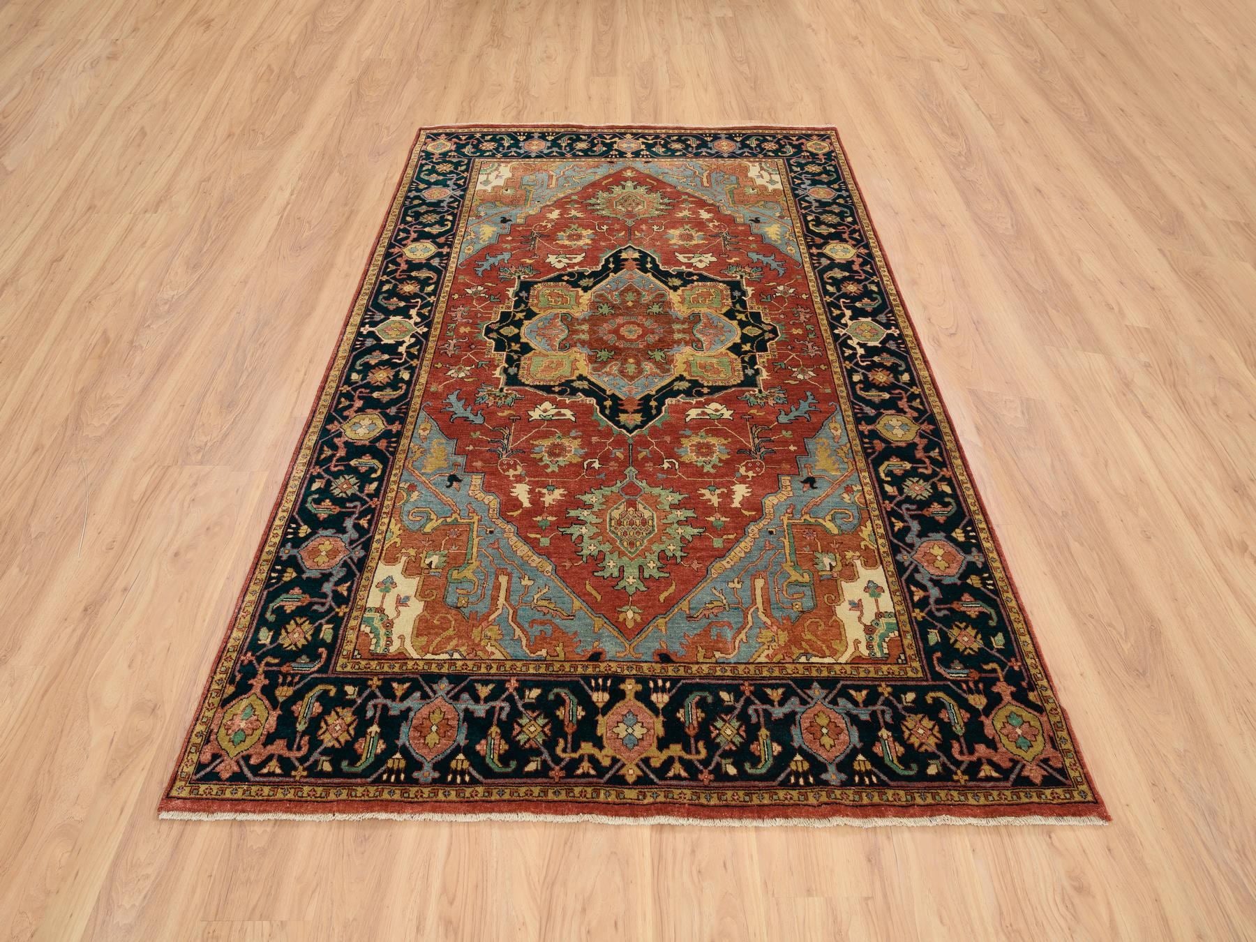 Heriz Heriz hand-knotted wool rug in Red & Navy Blue, 6' x 9'1" — SKU O064954 (view 2)