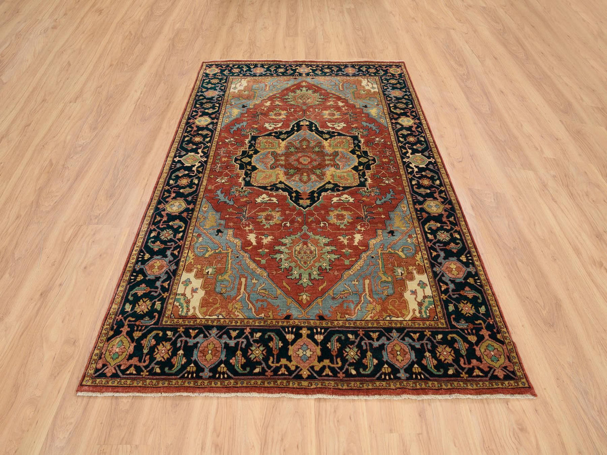 Heriz Heriz hand-knotted wool rug in Red & Navy Blue, 6' x 9'1" — SKU O064954 (view 2)