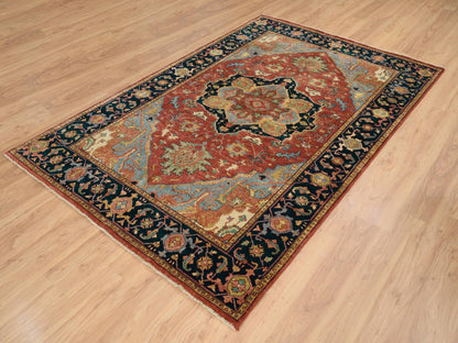 Heriz Heriz hand-knotted wool rug in Red & Navy Blue, 6' x 9'1" — SKU O064954 (view 3)