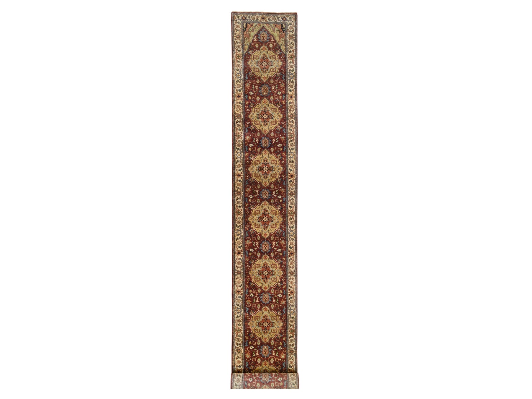 Heriz Heriz hand-knotted wool runner in Red & Cream, 2'5" x 20'1" — SKU O064960