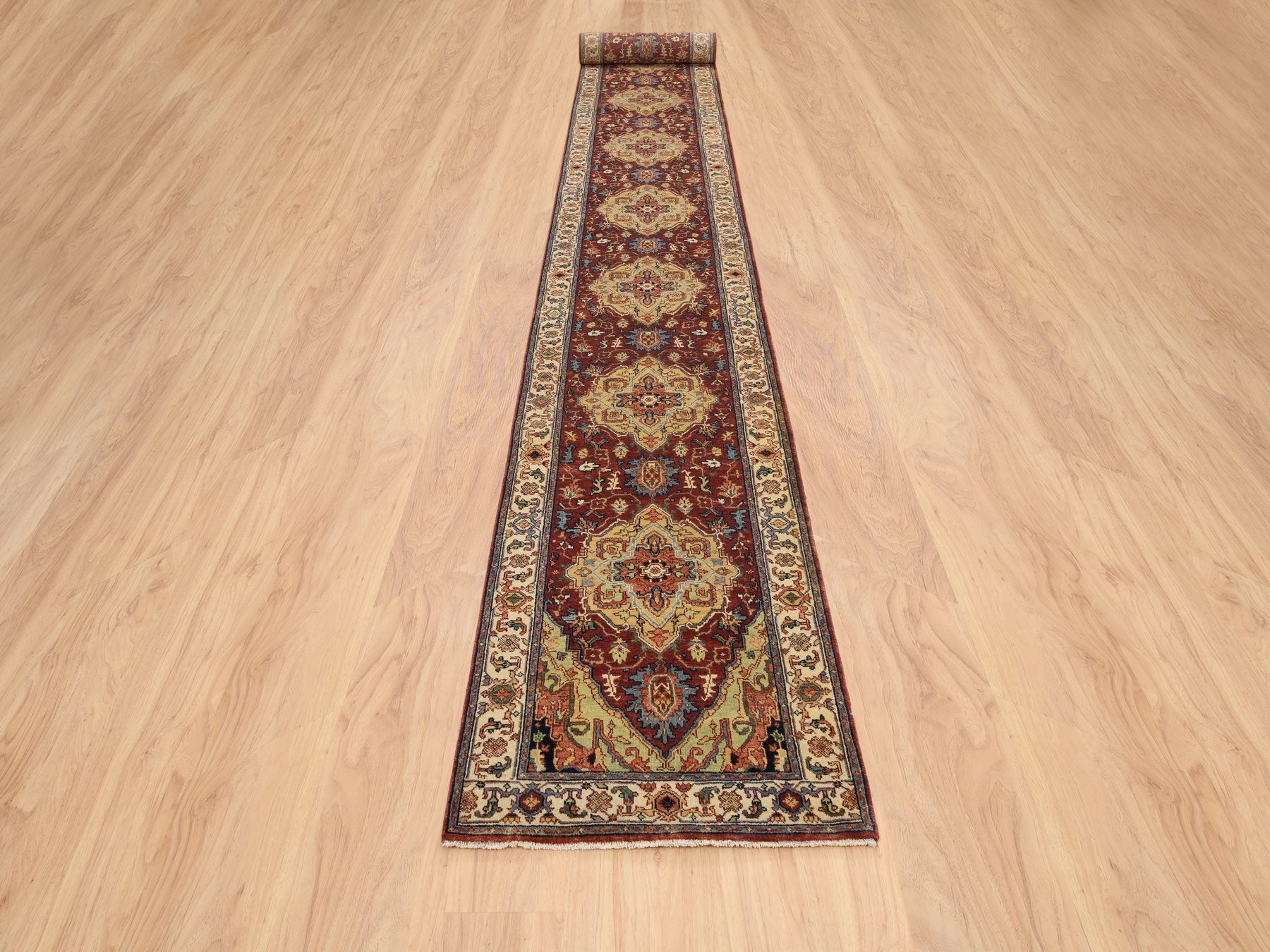 Heriz Heriz hand-knotted wool runner in Red & Cream, 2'5" x 20'1" — SKU O064960 (view 2)