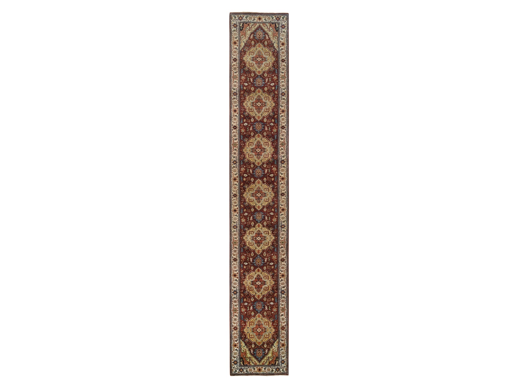 Heriz Heriz hand-knotted wool runner in Red & Cream, 2'7" x 16' — SKU O064966