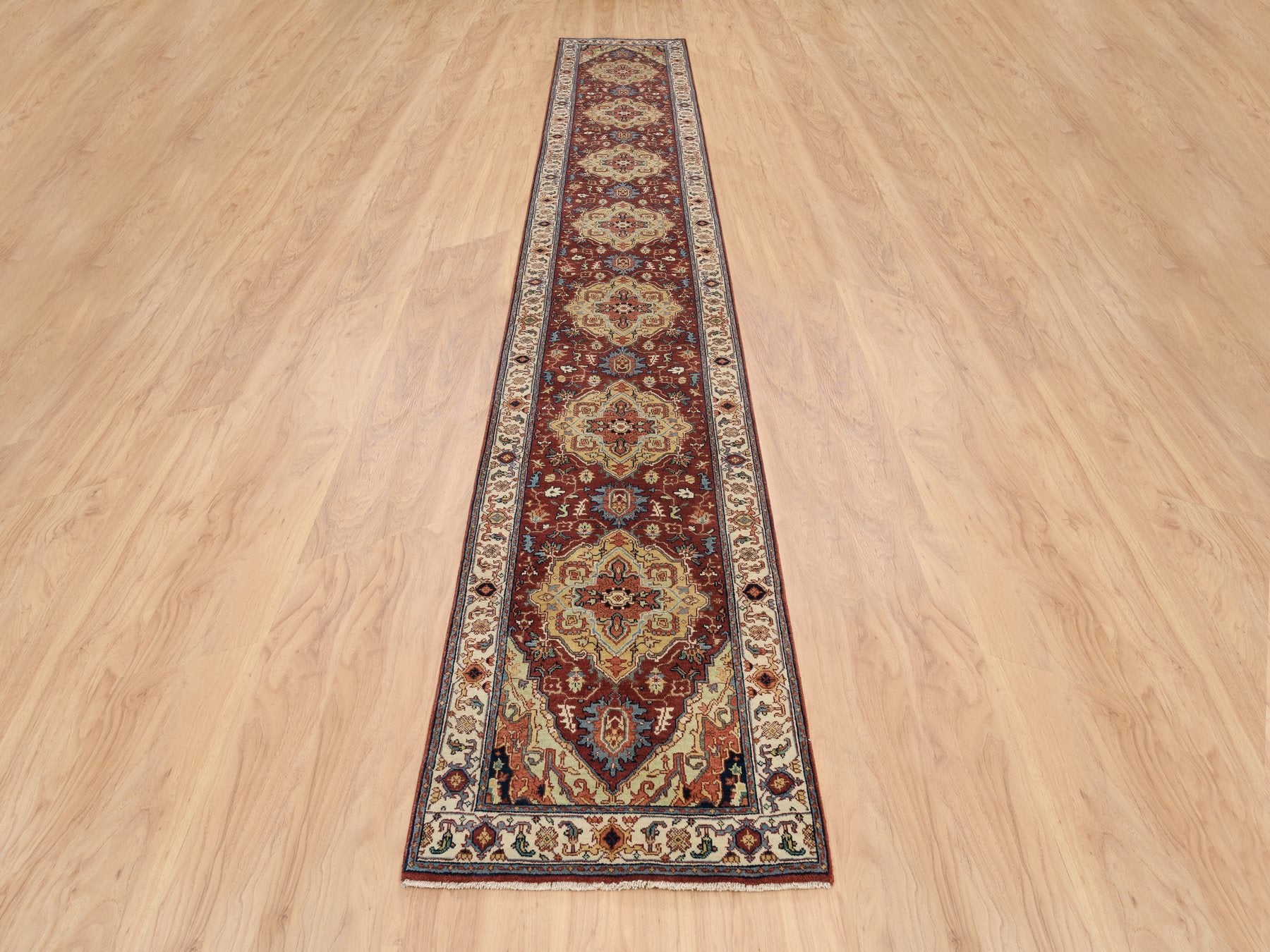 Heriz Heriz hand-knotted wool runner in Red & Cream, 2'7" x 16' — SKU O064966 (view 2)