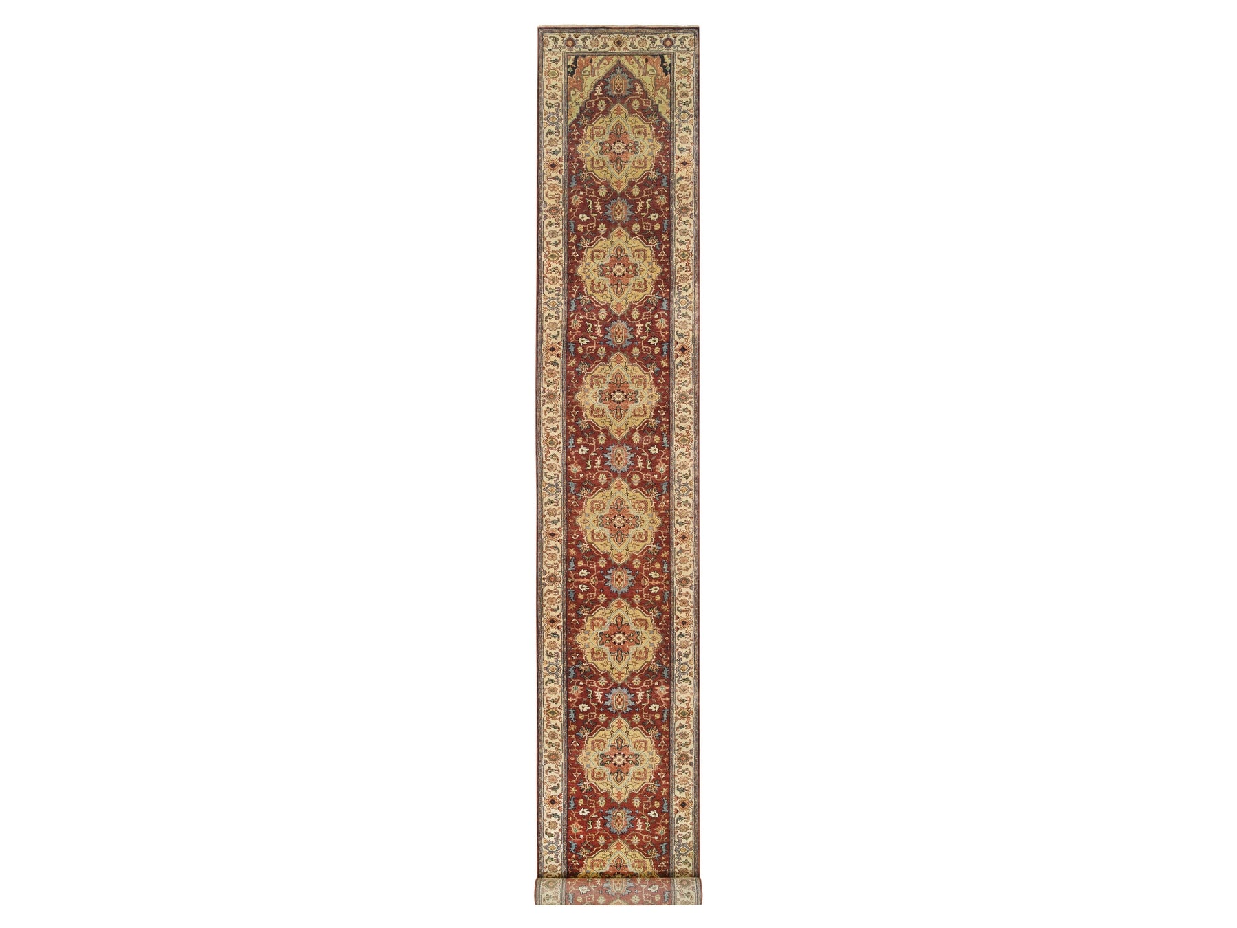 Heriz Heriz hand-knotted wool runner in Red & Cream, 2'6" x 18'2" — SKU O064970