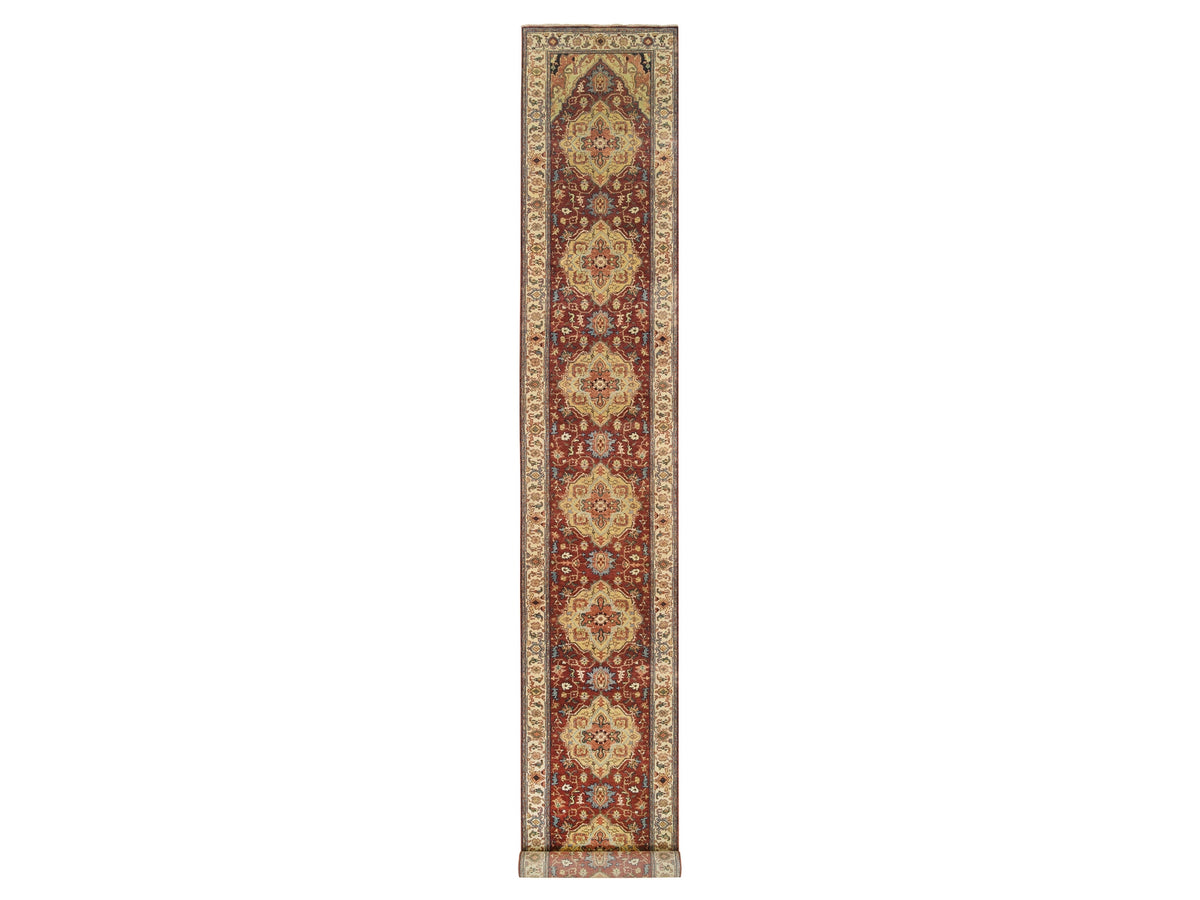 Heriz Heriz hand-knotted wool runner in Red & Cream, 2'6" x 18'2" — SKU O064970