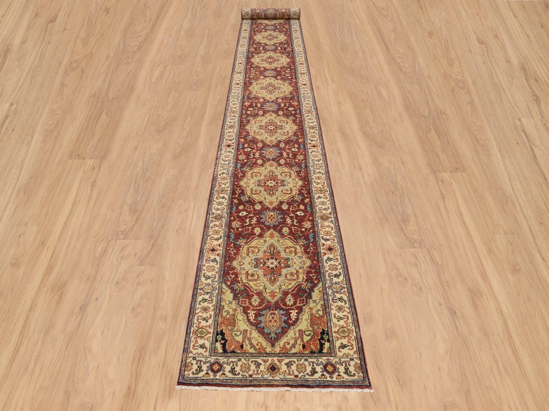 Heriz Heriz hand-knotted wool runner in Red & Cream, 2'6" x 18'2" — SKU O064970 (view 2)