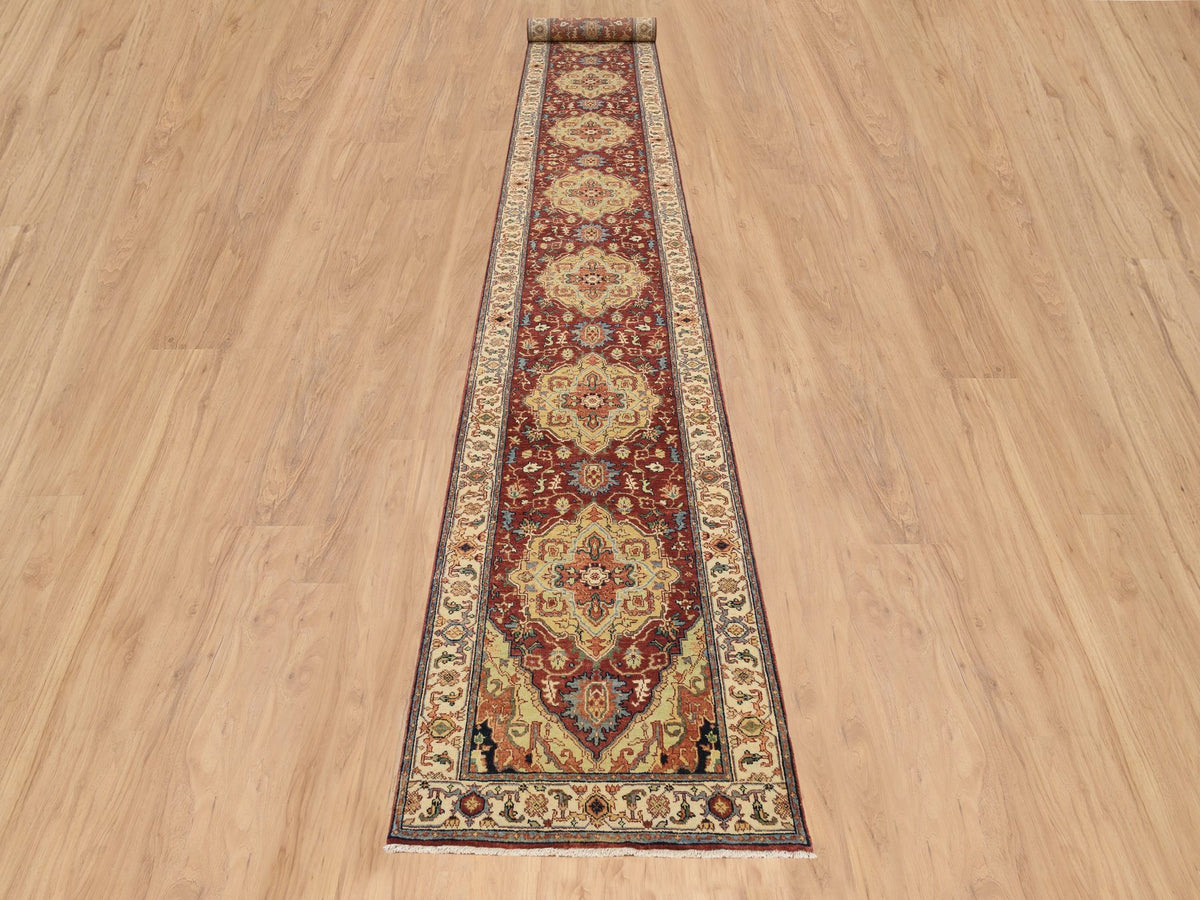 Heriz Heriz hand-knotted wool runner in Red & Cream, 2'6" x 18'2" — SKU O064970 (view 2)