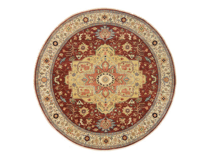 Red 10'0" x 10'0" Traditional Hand knotted Wool Rug - Sku: O064974