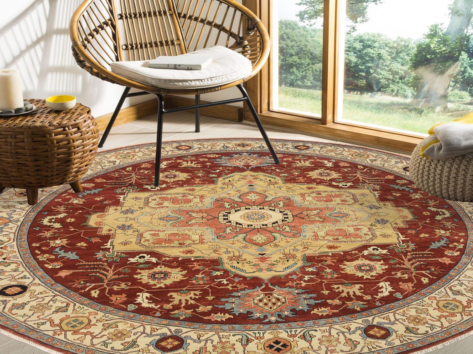 Heriz Heriz hand-knotted wool rug in Red & Cream, 10' x 10' — SKU O064974 (view 2)