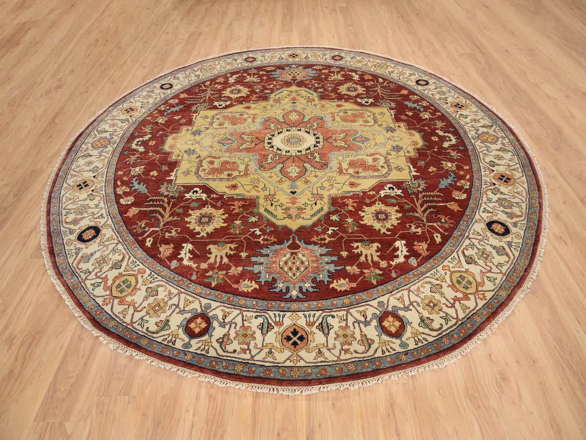 Heriz Heriz hand-knotted wool rug in Red & Cream, 10' x 10' — SKU O064974 (view 3)