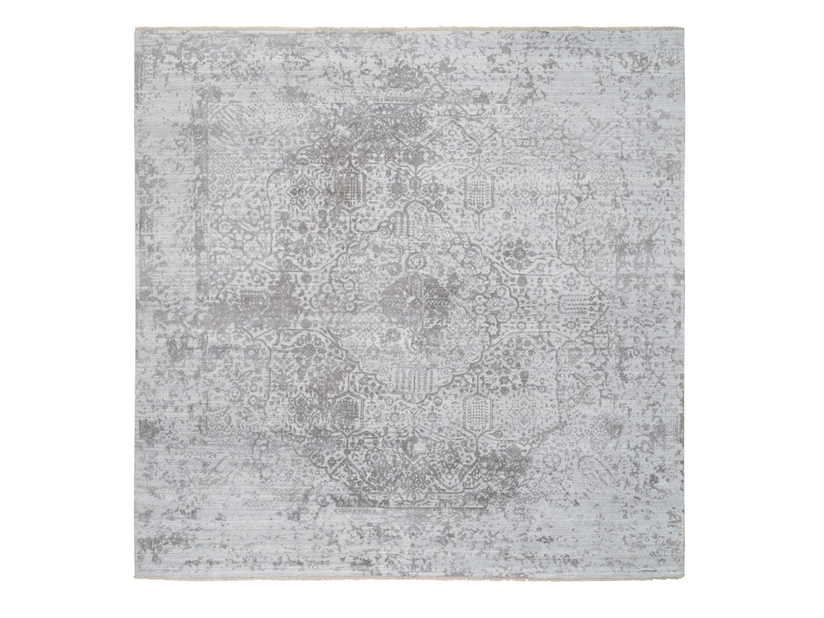 Transitional hand-knotted wool/silk rug in Gray, 10' x 10' — SKU O065016