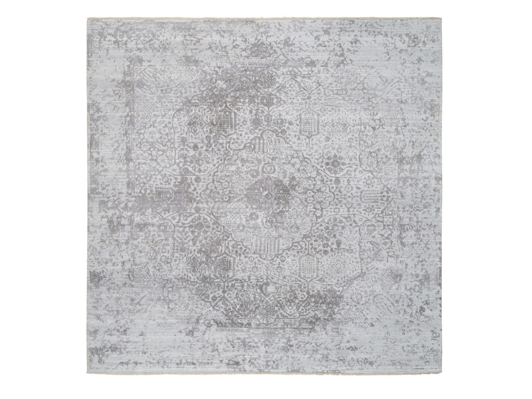 Transitional hand-knotted wool/silk rug in Gray, 10' x 10' — SKU O065016