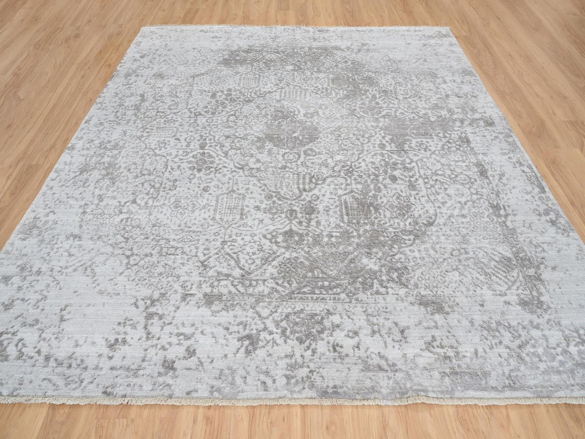Transitional hand-knotted wool/silk rug in Gray, 10' x 10' — SKU O065016 (view 2)