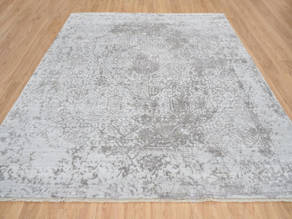 Transitional hand-knotted wool/silk rug in Gray, 10' x 10' — SKU O065016 (view 2)