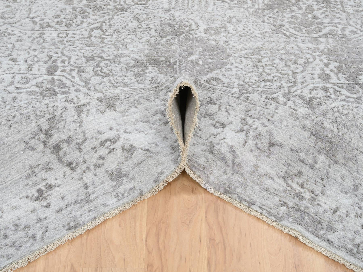 Transitional hand-knotted wool/silk rug in Gray, 10' x 10' — SKU O065016 (view 5)