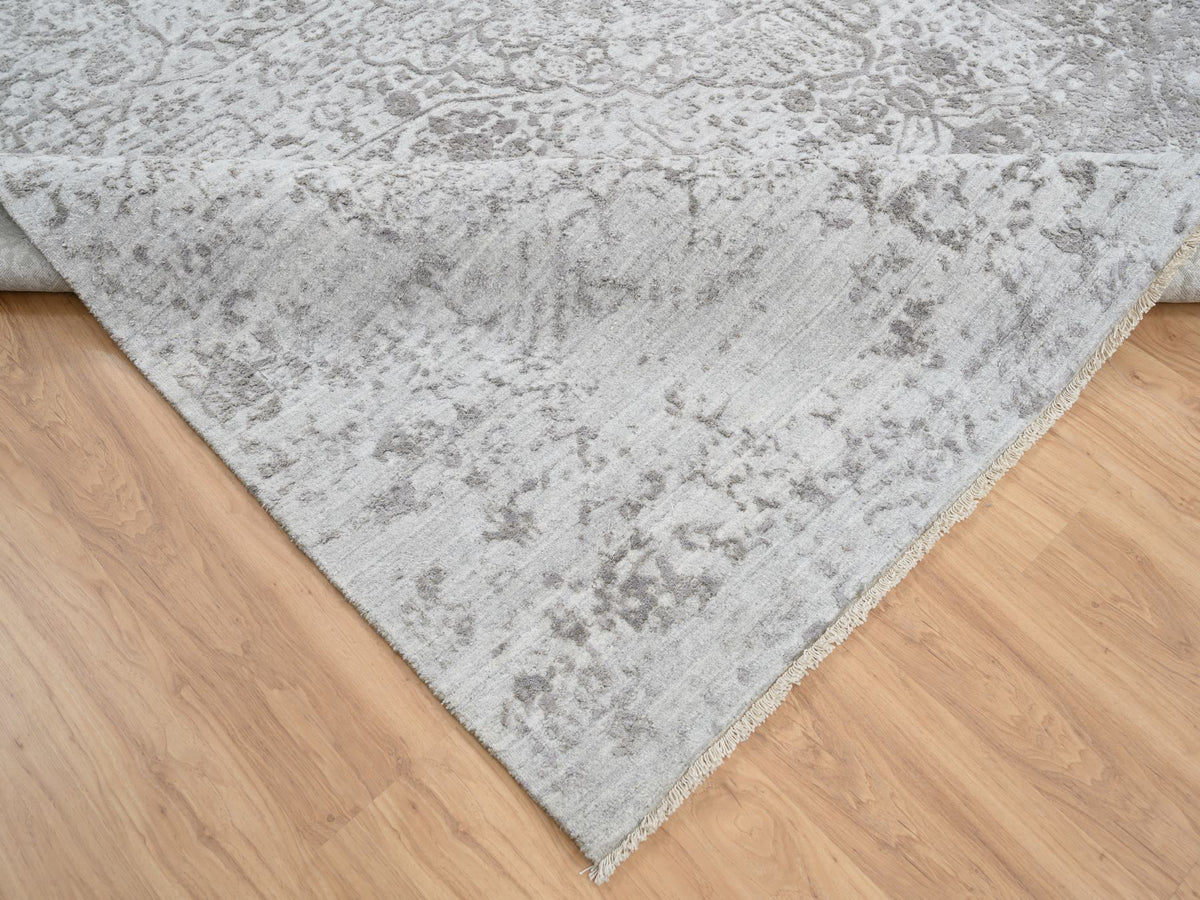 Transitional hand-knotted wool/silk rug in Gray, 10' x 10' — SKU O065016 (view 6)
