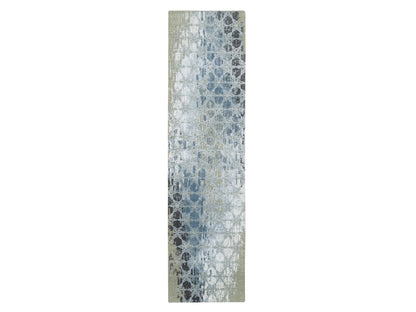 Grey 2'6" x 10'1" Modern / Contemporary Hand knotted Wool/Silk Rug - Sku: O065018
