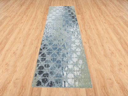 Modern / Contemporary hand-knotted wool/silk runner in Gray, 2'6" x 10'1" — SKU O065018 (view 2)