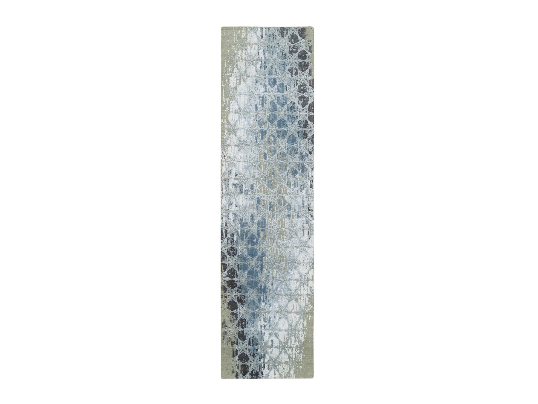 Modern / Contemporary hand-knotted wool/silk runner in Gray, 2'6" x 10' — SKU O065019