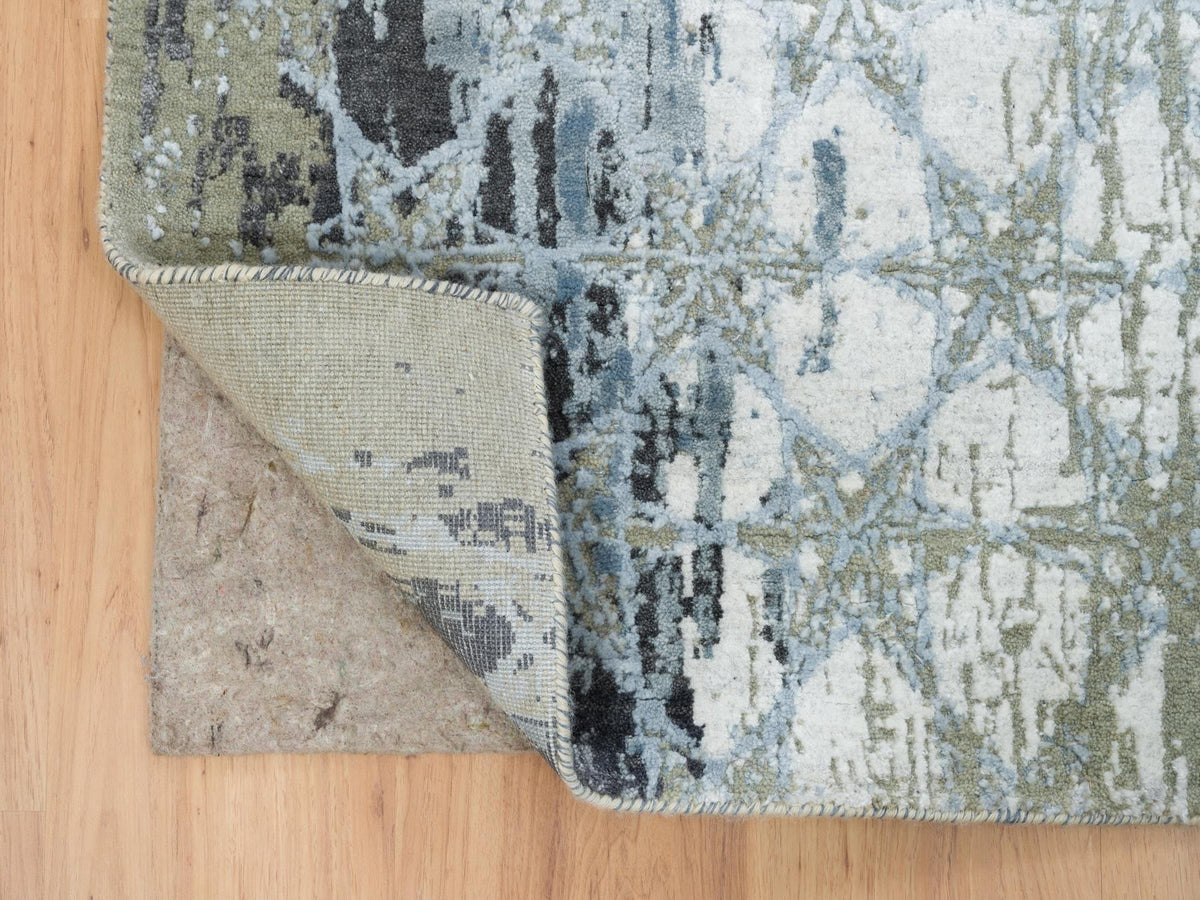 Modern / Contemporary hand-knotted wool/silk runner in Gray, 2'6" x 10' — SKU O065019 (view 3)