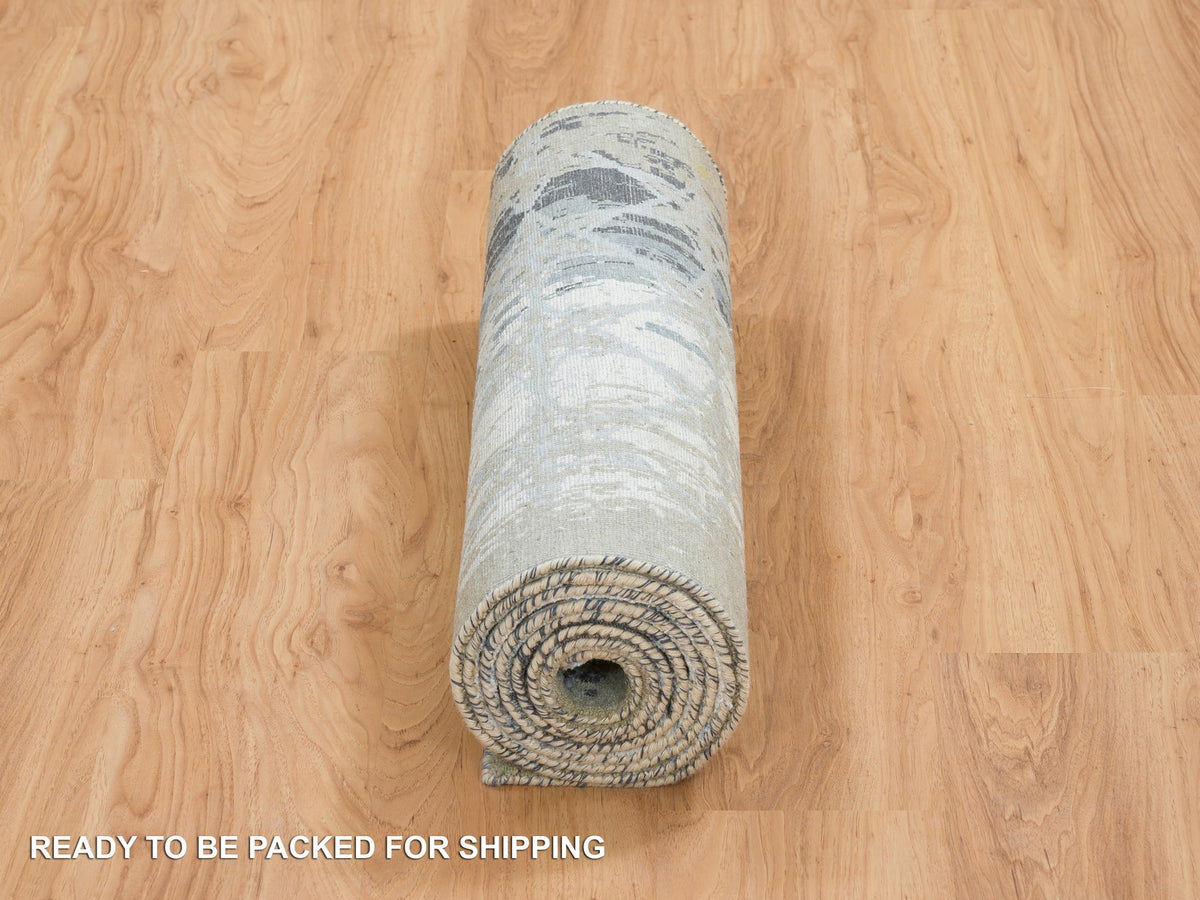 Modern / Contemporary hand-knotted wool/silk runner in Gray, 2'6" x 10' — SKU O065019 (view 6)