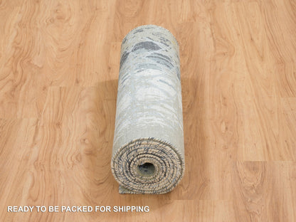 Modern / Contemporary hand-knotted wool/silk runner in Gray, 2'6" x 10' — SKU O065019 (view 6)