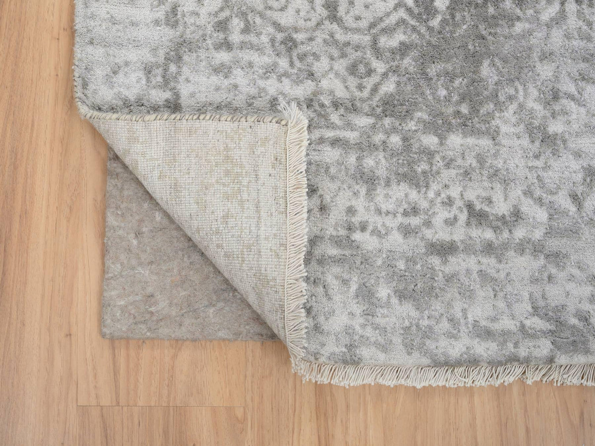 Transitional hand-knotted wool/silk runner in Gray, 2'7" x 20' — SKU O065021 (view 3)