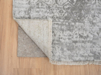 Transitional hand-knotted wool/silk runner in Gray, 2'7" x 20' — SKU O065021 (view 3)