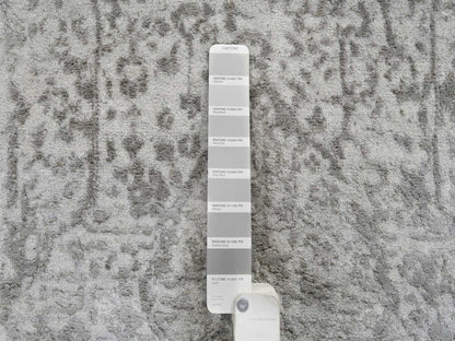 Transitional hand-knotted wool/silk runner in Gray, 2'7" x 20' — SKU O065021 (view 4)