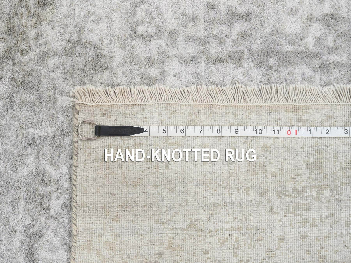 Transitional hand-knotted wool/silk runner in Gray, 2'7" x 20' — SKU O065021 (view 8)