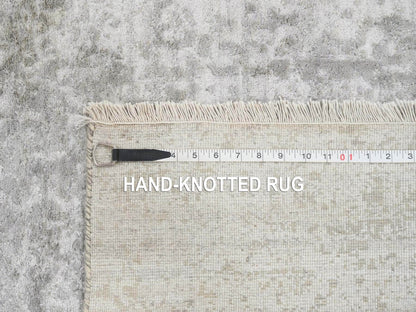 Transitional hand-knotted wool/silk runner in Gray, 2'7" x 20' — SKU O065021 (view 8)