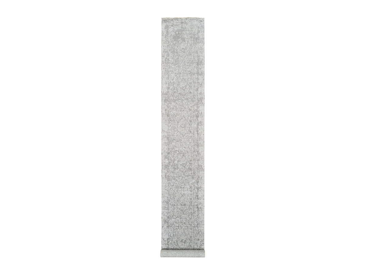Transitional hand-knotted wool/silk runner in Gray, 2'7" x 17'7" — SKU O065022