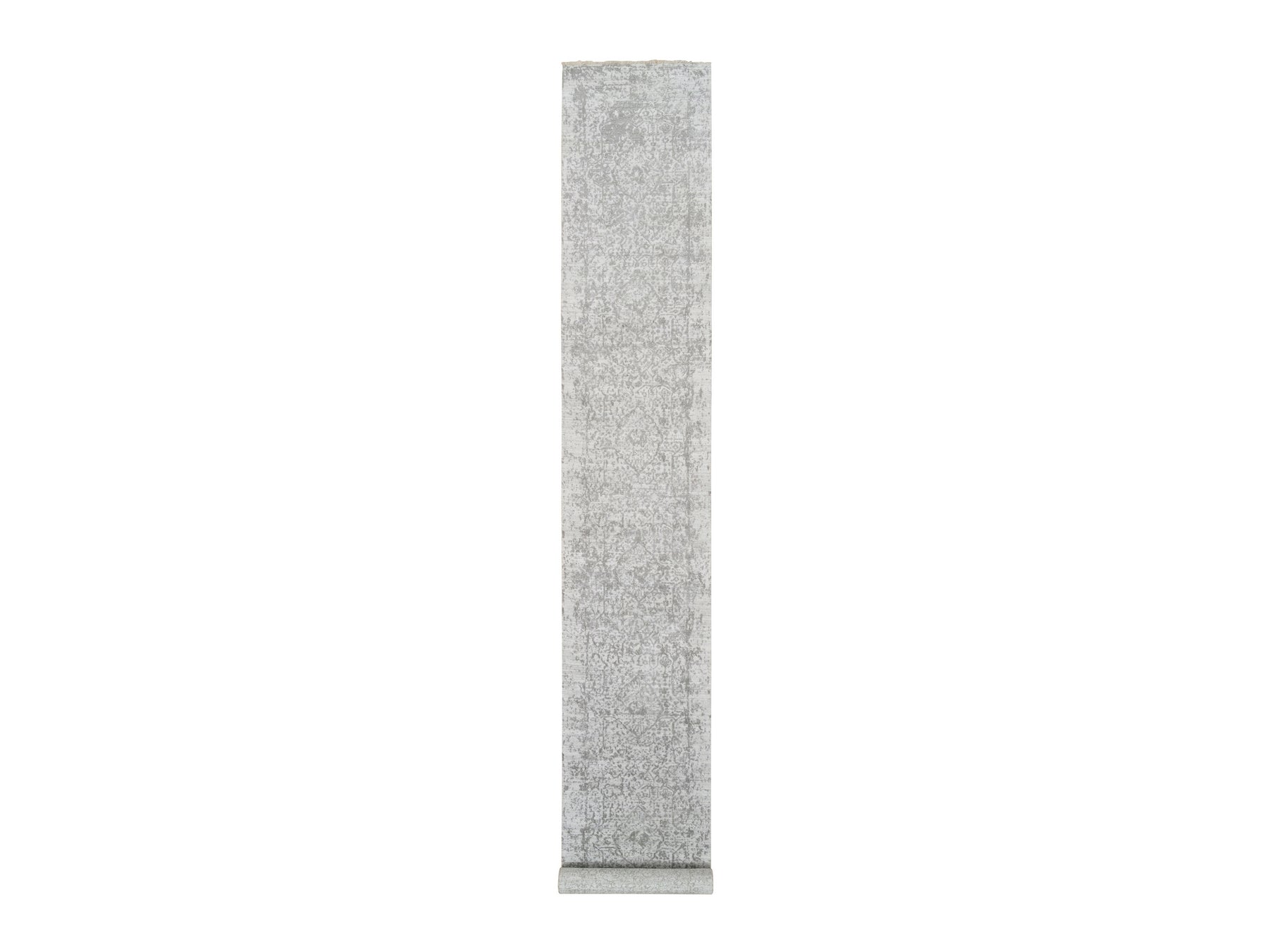 Transitional hand-knotted wool/silk runner in Gray, 2'7" x 17'7" — SKU O065022