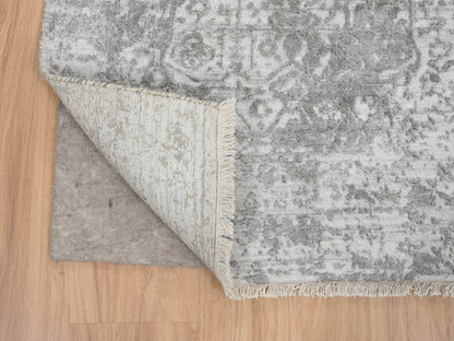 Transitional hand-knotted wool/silk runner in Gray, 2'7" x 17'7" — SKU O065022 (view 3)