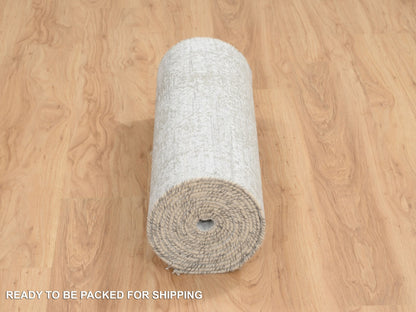 Transitional hand-knotted wool/silk runner in Gray, 2'7" x 17'7" — SKU O065022 (view 6)
