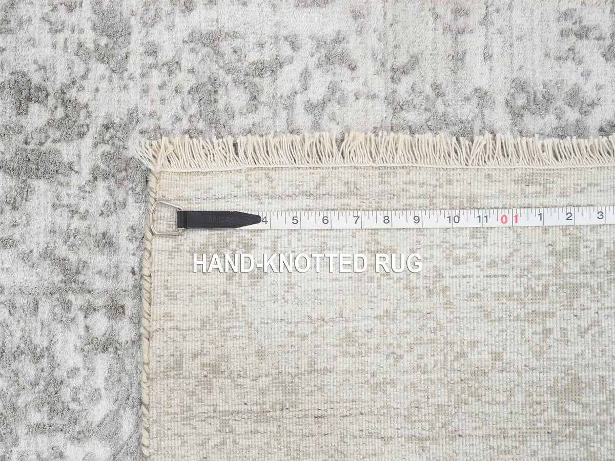 Transitional hand-knotted wool/silk runner in Gray, 2'7" x 17'7" — SKU O065022 (view 8)