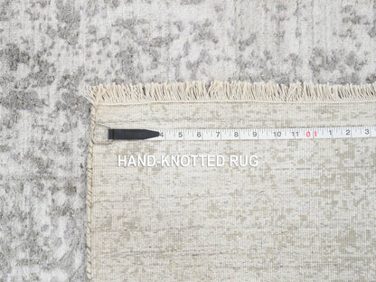 Transitional hand-knotted wool/silk runner in Gray, 2'7" x 17'7" — SKU O065022 (view 8)