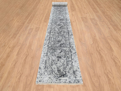 Transitional hand-knotted wool/silk runner in Gray, 2'7" x 23'9" — SKU O065023 (view 2)