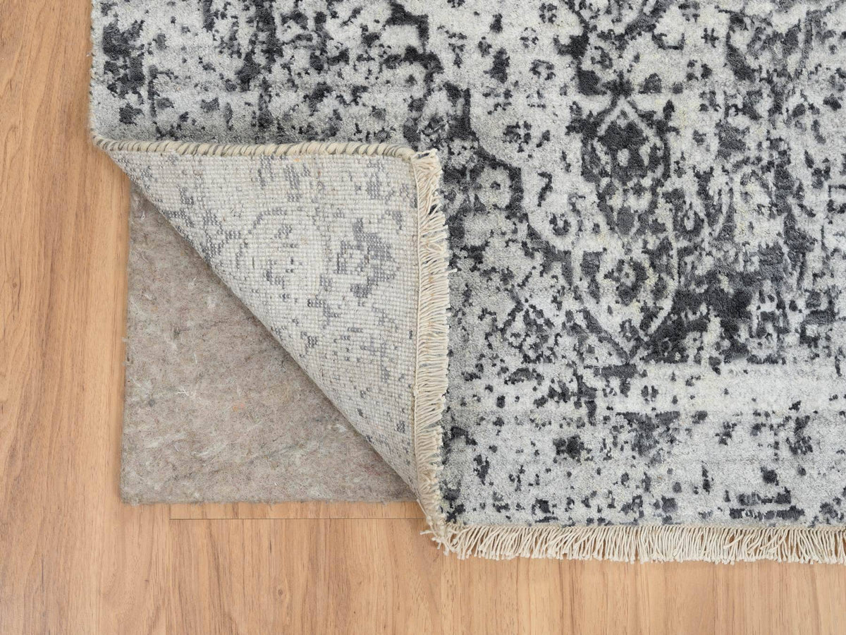 Transitional hand-knotted wool/silk runner in Gray, 2'7" x 23'9" — SKU O065023 (view 3)