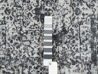 Transitional hand-knotted wool/silk runner in Gray, 2'7" x 23'9" — SKU O065023 (view 4)