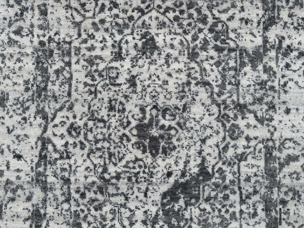 Transitional hand-knotted wool/silk runner in Gray, 2'7" x 23'9" — SKU O065023 (view 5)