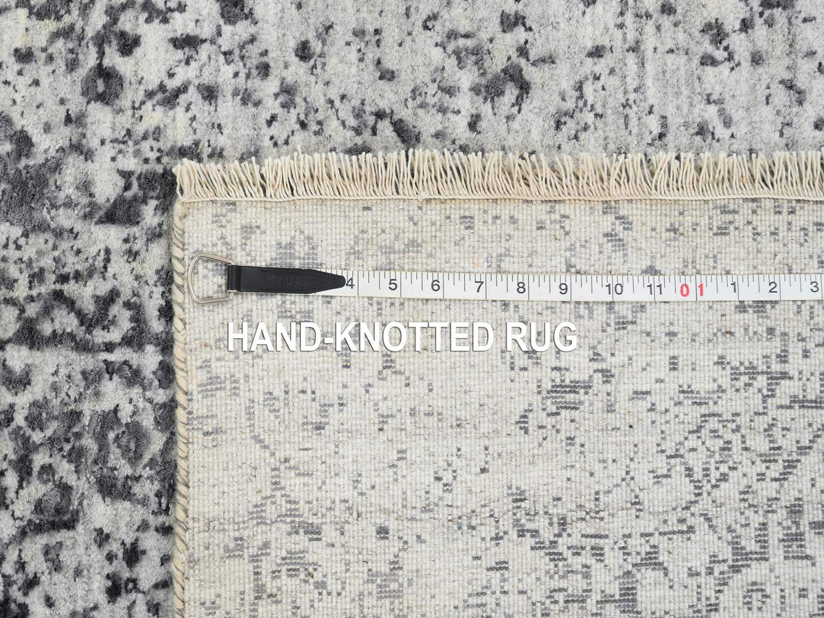 Transitional hand-knotted wool/silk runner in Gray, 2'7" x 23'9" — SKU O065023 (view 8)