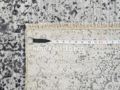 Transitional hand-knotted wool/silk runner in Gray, 2'7" x 23'9" — SKU O065023 (view 8)