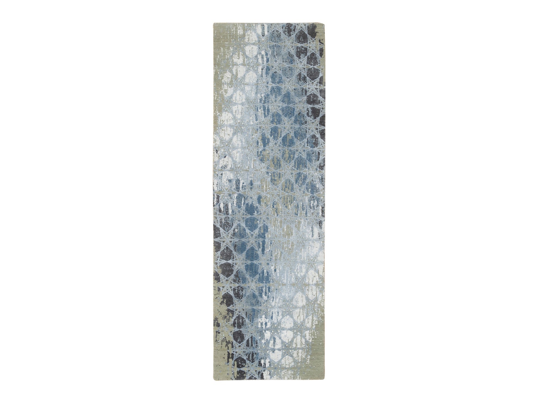 Modern / Contemporary hand-knotted wool/silk runner in Gray, 2'6" x 8'3" — SKU O065027