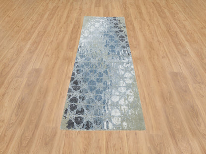 Modern / Contemporary hand-knotted wool/silk runner in Gray, 2'6" x 8'3" — SKU O065027 (view 2)