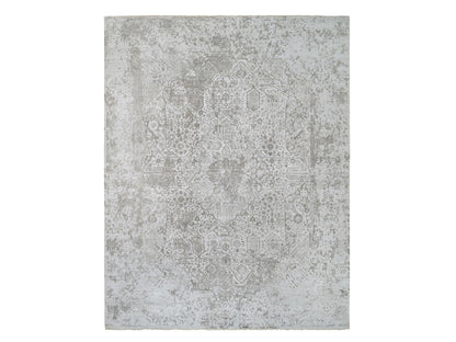 Transitional hand-knotted wool/silk rug in Gray, 11'9" x 15' — SKU O065039