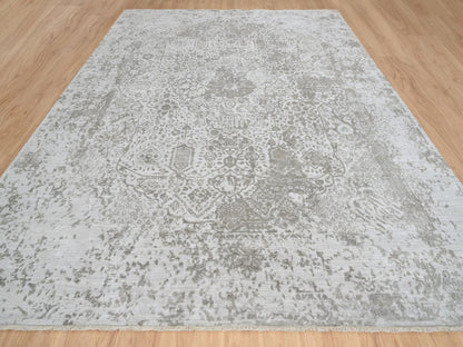 Grey 11'9" x 15'0" Transitional Hand knotted Wool/Silk Rug - Sku: O065039